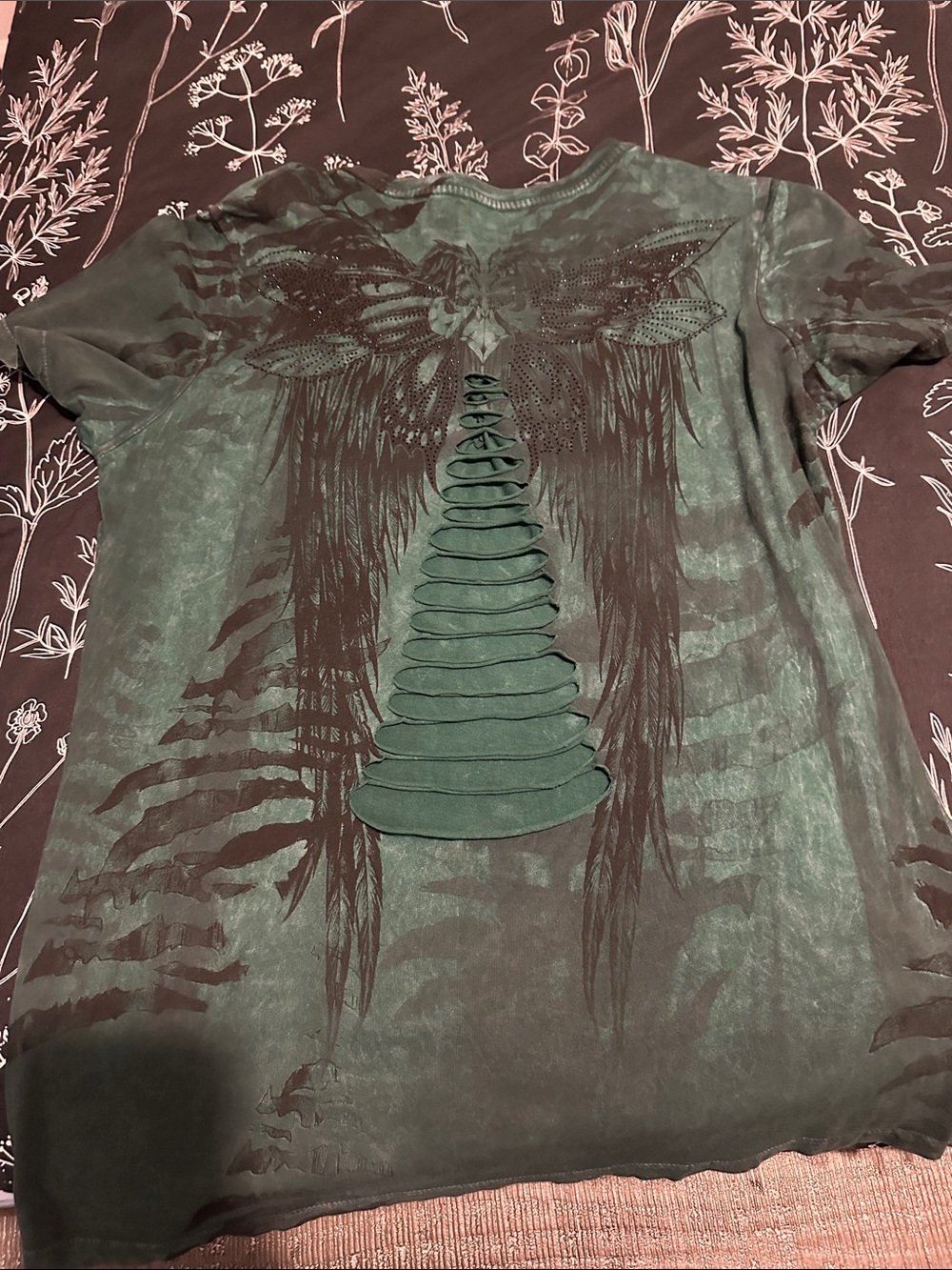 Green womens Graphic Lace-Up Tee - Picture 2 of 2